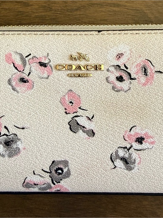 Coach Handbags - Coach Pink and Gray Floral Zip Around Wallet with Gold Logo